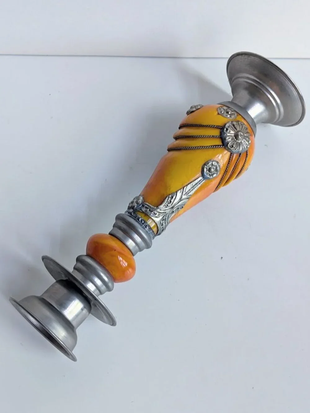 Vintage Moroccan Hand Made Resin & Metal Candle Holder Middle Eastern Decor 9